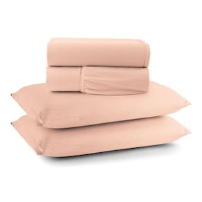 Jogo Cama Lençol Casa Scarpa Sonnet Queen Malha Lisa Algodão Macio 4 Peças - Salmão