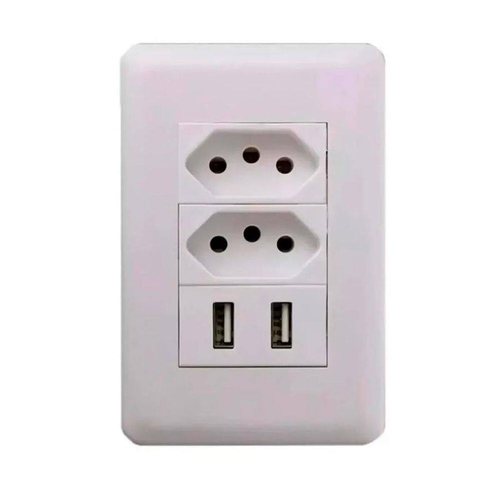 Tomada Usb Universal Branco Dupla Parede Bivolt