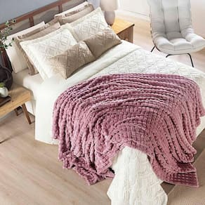 Coordenado Cobre Leito E Cobertor Tok Max Queen Ultrasoft Alto Relevo Dupla Face Rosê 100% Poliéster