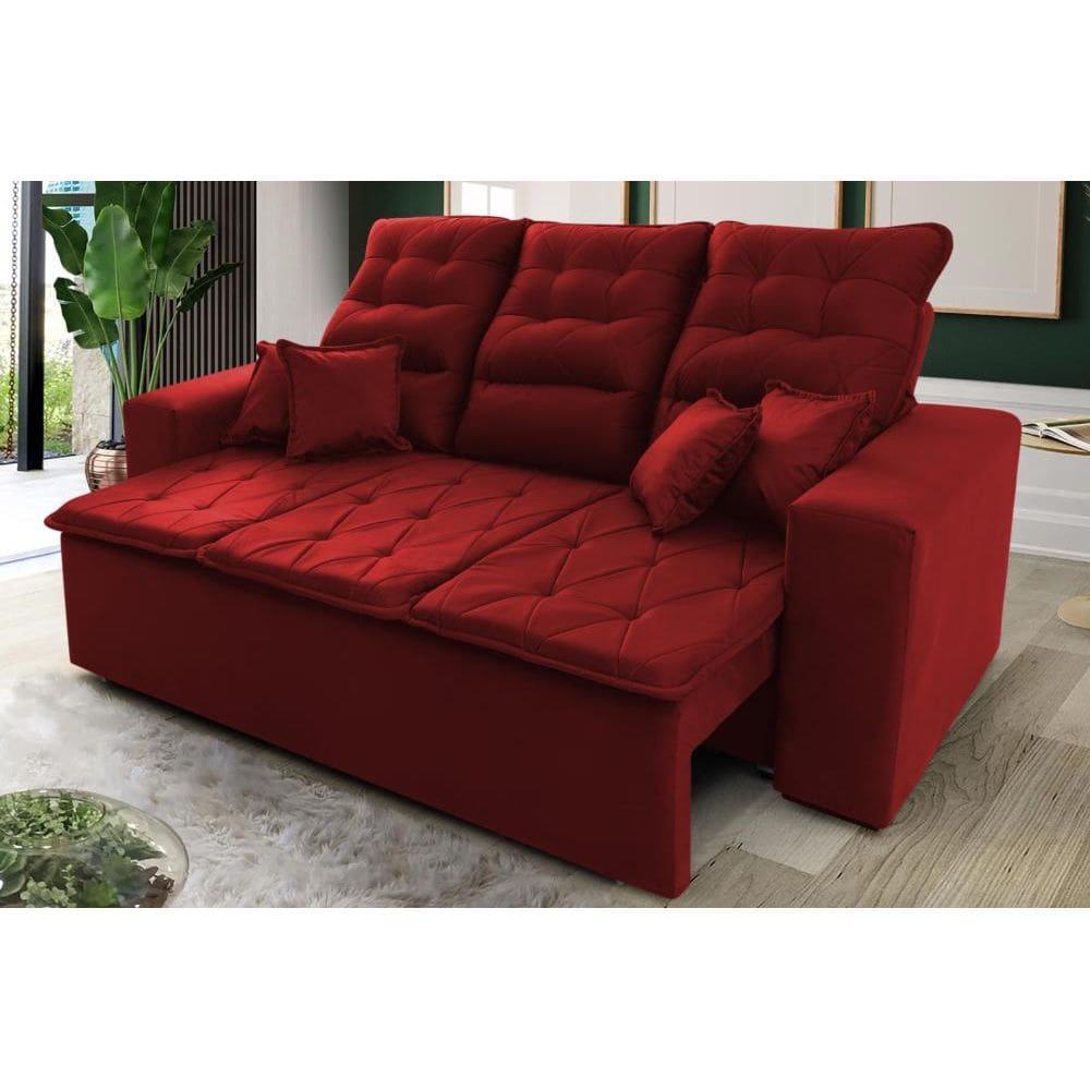 Sofá Retrátil Reclinável Europa 1,80m Vermelho Molas Espirais - King House