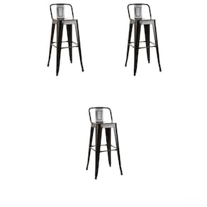 Kit 3 Banquetas Alta Tolix Com Encosto Preta
