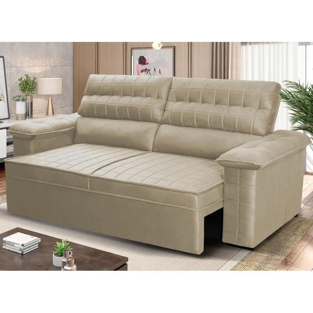 Sofá Retrátil Reclinável 2 lugares com molas 1,80m Quantum Suede Velut Bege - King House