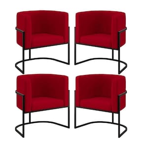 Kit 04 Poltronas Lua Sala Decorativa Base De Ferro Black Vermelho