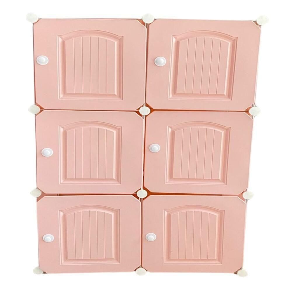 Guarda-roupa Modular Portátil 6 Portas Cabideiro Arara Rosa – Organize Com Estilo E Praticidade!