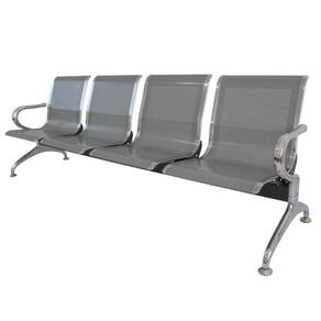 Longarina 4 Lugares Nr-17 Dubai Fratini 226 Cm (larg) Aço Carbono, Cromado E Pintura Cinza C- Braços