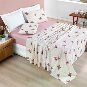 Jogo De Cama Queen Estampado 04 Peças 200 Fios Avere Borboletas Borboletas