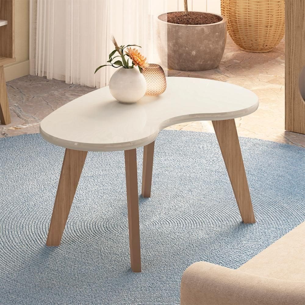 Mesa De Centro Mdf Tampo Curvo 91 Cm 4604 Off White Arly