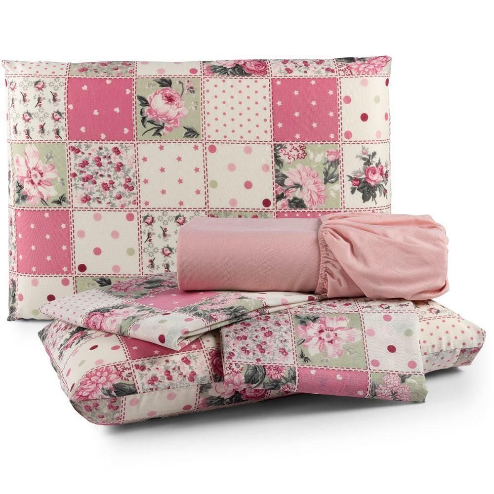 Jogo De Cama Lençol Matrix Queen Percal 4 Peças Rosa 100% Poliéster