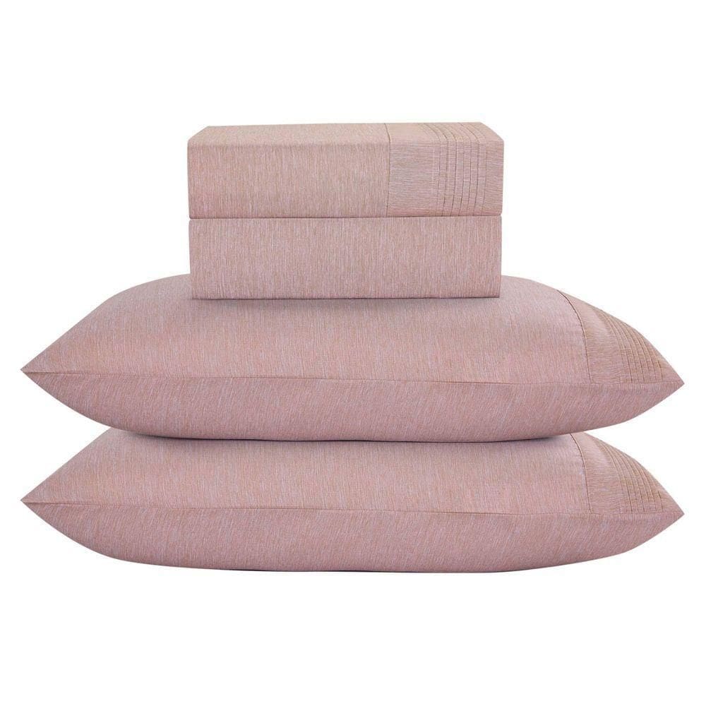 Jogo Cama Lençol Casa Scarpa Alba Casal Padrão Detalhes Plissados Percal 300 Fios 4 Peças - Roxo Malva