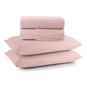 Jogo Cama Lençol Casa Scarpa Sonnet King Malha Lisa Algodão Macio 4 Peças - Rosê
