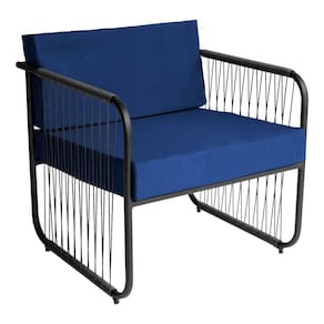 Poltrona área Externa Córdova Aço Carbono E Fibra Sintética Preto-azul