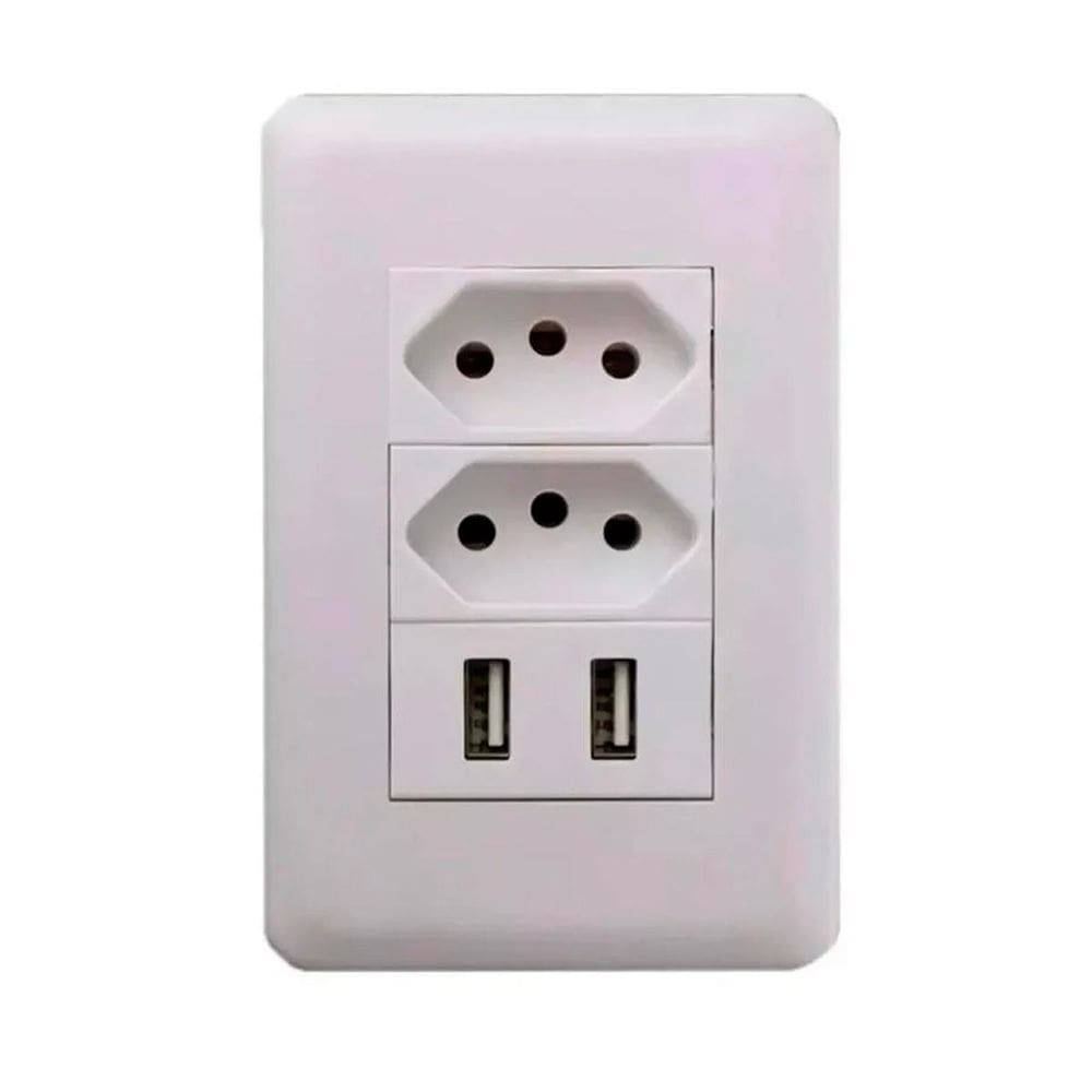 Tomada Usb Múltipla Universal Bivolt Parede Branco