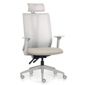 Cadeira Escritório Giratória Presidente Flow F02 Base Cinza Sintético Bege - Lyam Decor