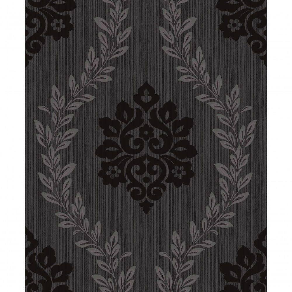 Papel De Parede Fusion Damask Grafite Preto - Rolo 10m X 0,53m