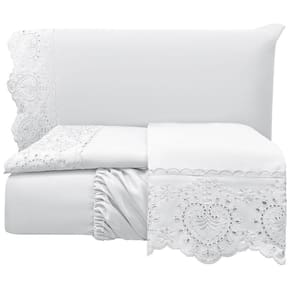 Jogo De Cama Lençol King Nupcial Percal 300 Fios 4 Peças Branco 100% Poliéster