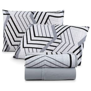 Jogo Cama Lençol Casa Scarpa Sonnet King Malha Estampada Algodão 4 Peças - Geométrico - Cinza