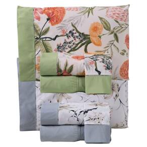 Combo 2 Jogo De Cama Lençol Queen California 4 Peças Verde Cinza 100% Poliéster