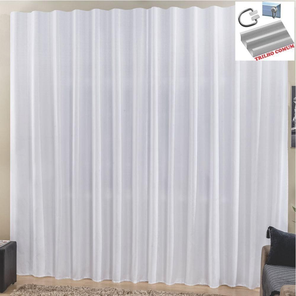 Cortina Top Chick 4 Metros Sala Quarto Tecido Ráfia Trilho Comum - Branca - 100% Poliéster