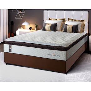 Conjunto Cama Box Marrom Espuma San Diego Branco Casal 138x188x67