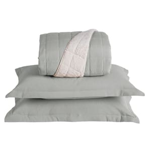 Kit Cobre Leito Colcha Capri Queen Dupla Face 3 Peças Cinza 100% Poliéster