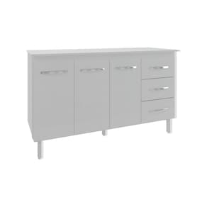 Balcão Gabinete Armário Cozinha Carine Branco Com Tampo Tampão 140 Cm Mobília Decor Branco