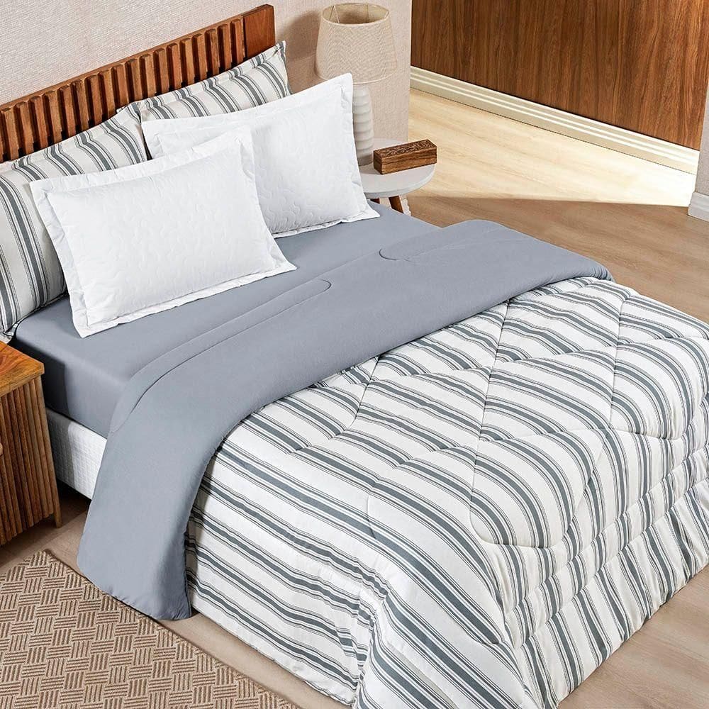 Edredom cobertor Estilo Queen Malha 100% Algodão - Cinza - 100% Algodão