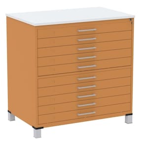 Mapoteca 10 Gavetas Pandin 120 Cm (larg) Inmetro Tampo Mdp Branco Estrutura E Gavetas Em Aço Laranja