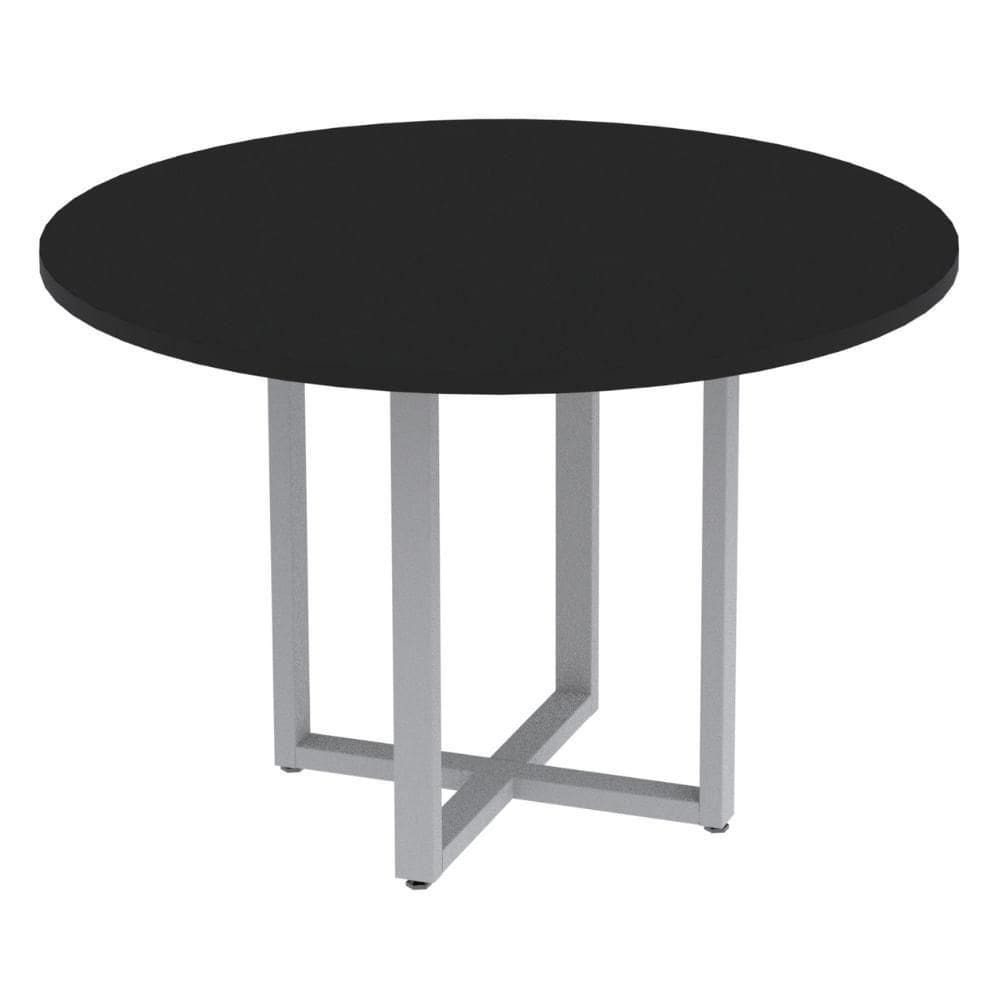 Mesa De Reunião Redonda P25 Pandin 110 Cm (largura) Tampo Mdp Preto Pé Aço Tubular Cinza