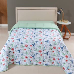 Edredom Cobertor Casa Scarpa Sonnet King Malha Estampada Dupla Face Algodão - Beija Flor - Verde