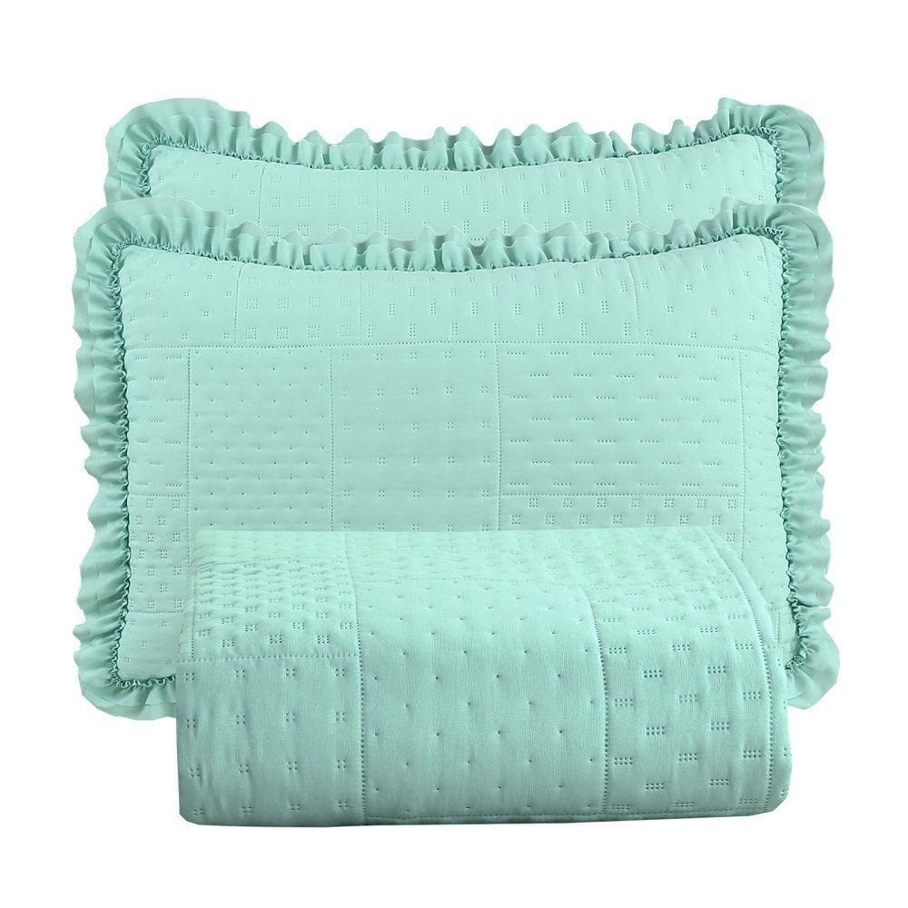 Colcha Babado King Fluffy 3 Peças s 100% Poliéster Menta