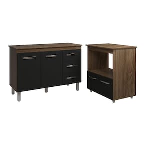 Balcão Armário Gabinete Bruna 118 Cm Preto Com Tampo E Balcão Amanda Para Forno E Microondas Preto