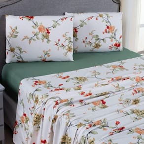 Jogo De Lençol Mabele Queen 4 Peças Micro Percal 400 Fios Estampado Floral - Verde