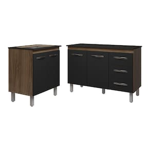 Balcão Para Cooktop 4 Bocas Fran E Armário Bruna 118 Cm Cozinha Gabinete Preto Com Tampo Tampão Preto