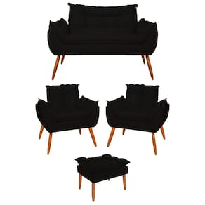 Kit 02 Poltronas + Namoradeira + Puff Opala Balaqui Decor Preto