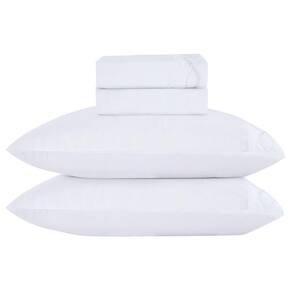 Jogo Cama Lençol Casa Scarpa Merit Queen Bordado Coroa De Louros Percal 300 Fios 4 Peças - Branco