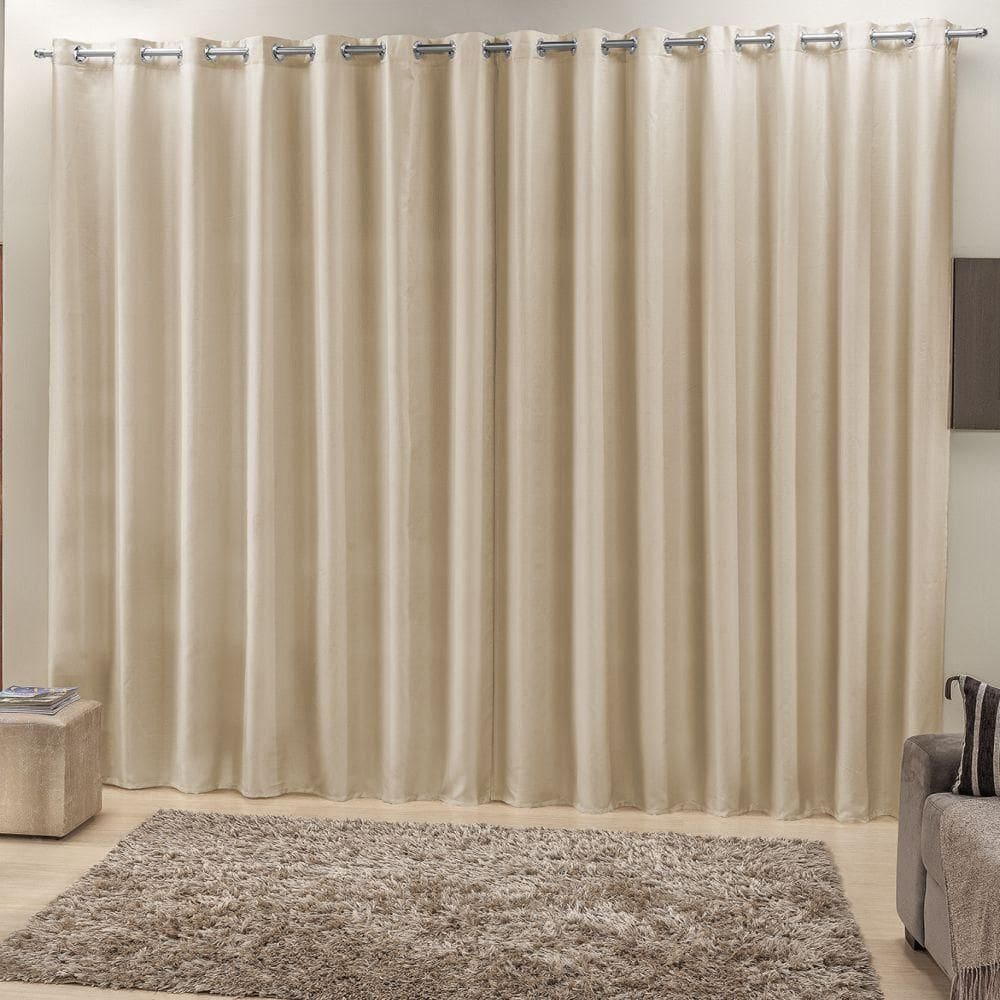 Cortina 2 Mts Sala Quarto Escritório Ráfia Trilho Comum Baratissima Bege - 100% Poliéster