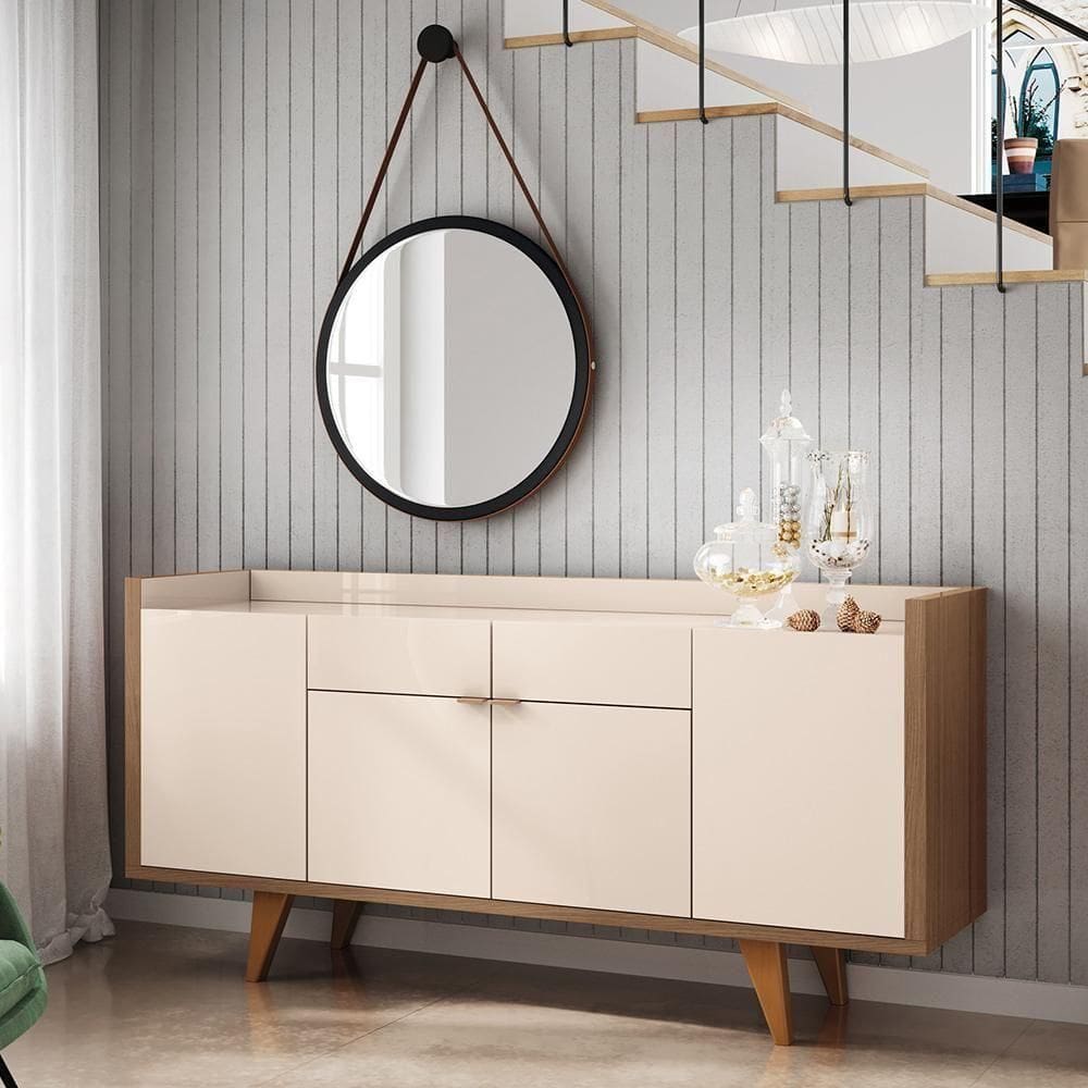 Buffet Balcão Decorativo Albâni Pés Madeira Sala De Jantar Mdp/mdf Off White/castanho G26 - Gran Belo