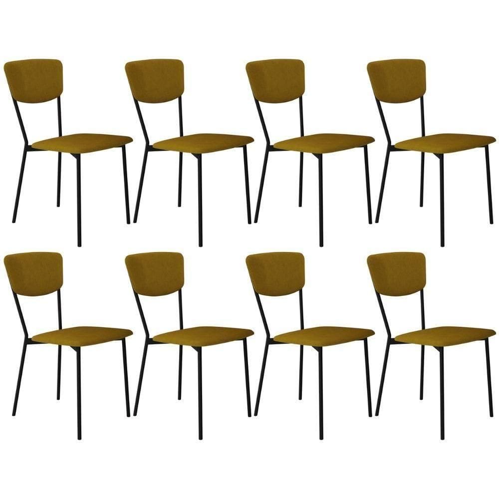 Kit 08 Cadeira Para Sala De Jantar Village Preto C01 Linho Mostarda - Lyam Decor