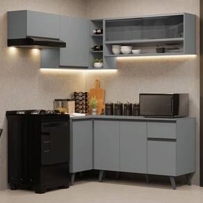 Armário De Cozinha Completa De Canto 325cm Nice Madesa 04 Cinza