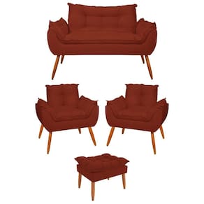 Kit 2 Poltronas + Namoradeira + Puff Opala Decorativa Balaqui Terracota