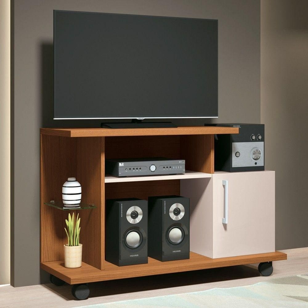 Rack Bancada De Tv 26 Pol 100cm Smart Off White/cinamomo - Hb Móveis