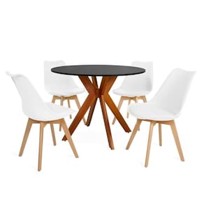 Conjunto Mesa De Jantar Redonda Marci Cadeiras Leda - Branco