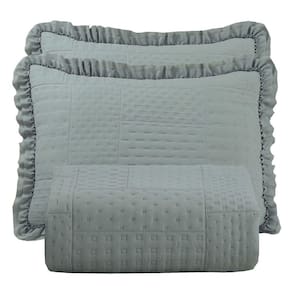 Kit Cobre Leito Colcha Casa Scarpa Maison Casal Padrão C/ Babado Percal 300 Fios 3 Peças - Cinza