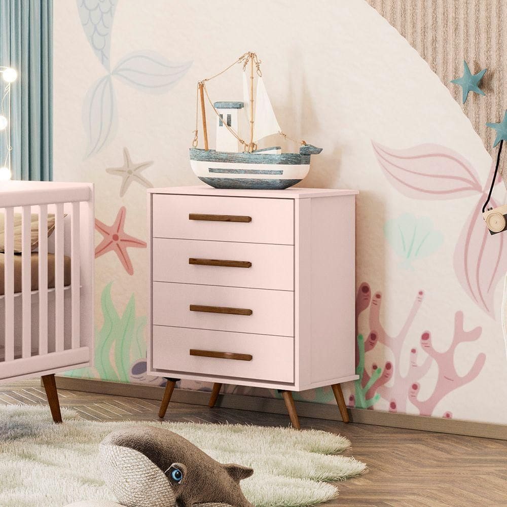 Comoda 4 Gavetas Que Encanto Retro Rosa Acetinado