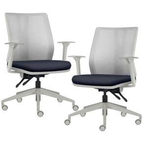 Kit 2 Cadeiras De Escritório Giratória Diretor Flow F02 Base Cinza Sintético Azul - Lyam Decor