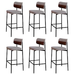 Banqueta Alta Bar Estofada Kit 6 Ella M25 Linho Cinza Cl-whisky - Mpozenato