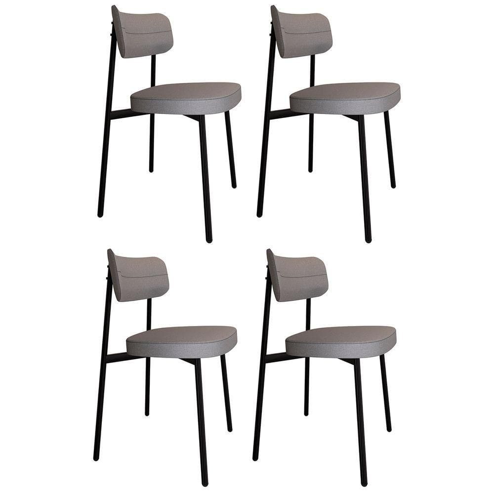 Cadeira De Jantar Estofada Kit 4 Ella M25 Linho Cinza Cl - Mpozenato
