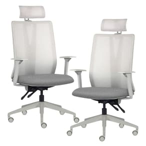 Kit 2 Cadeiras Escritório Giratória Presidente Flow F02 Base Cinza Linho Cinza Escuro - Lyam Decor