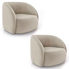 Poltrona Para Sala Orgânica Kit 2 Zion M22 Veludo Bege - Mpozenato