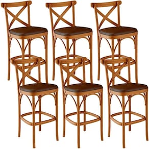 Kit 06 Banquetas Altas Cozinha Bancada Bar Sala Jantar Estofada ávila L02 Couríssimo Marrom - Lyam